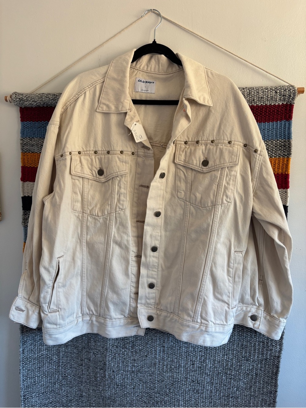 Old Navy Western Cream Button-Front Denim Jacket with Stud Accents